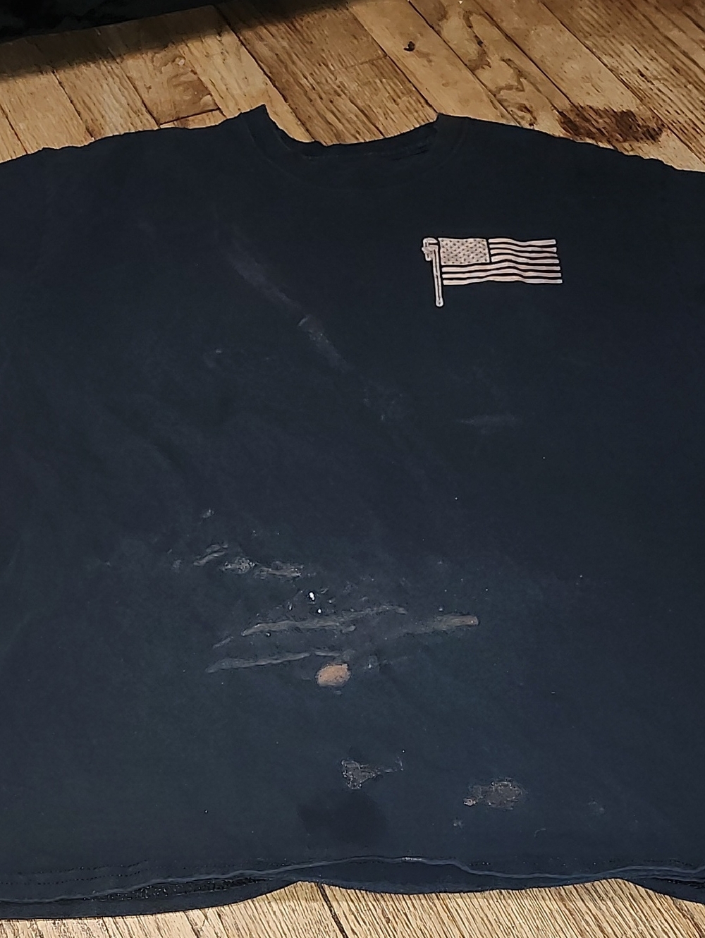 American Flag T With Bleach Stains